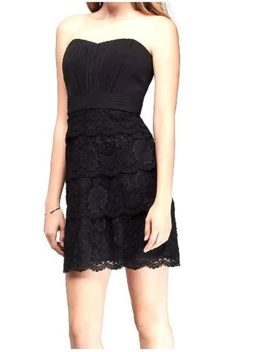 David's Bridal Black Strapless Lace Cocktail Dress Size 6